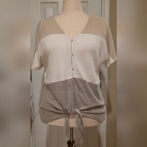 Cato Cream and Gray Button Down Lightweight Sweater